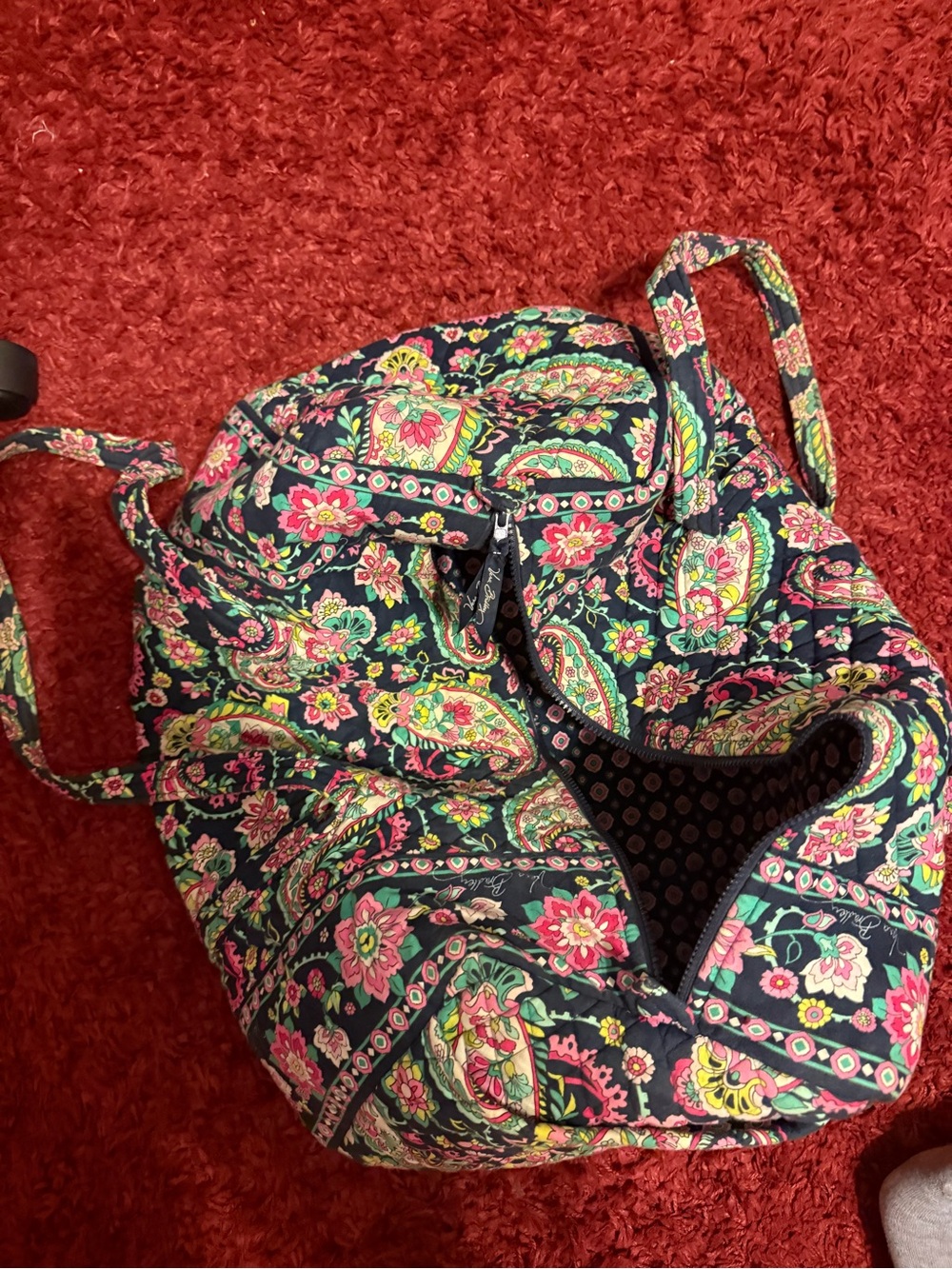 Vera Bradley Quilted Paisley Tote in Navy, Pink and Green